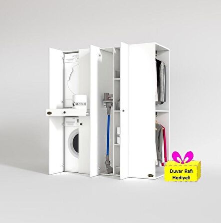 Kenzlife çamaşır-kurutma makinesi dolabı ve giysi dolabı çekmeceli eşari sağ byz 187*160*60  + tekli duvar rafı hediye