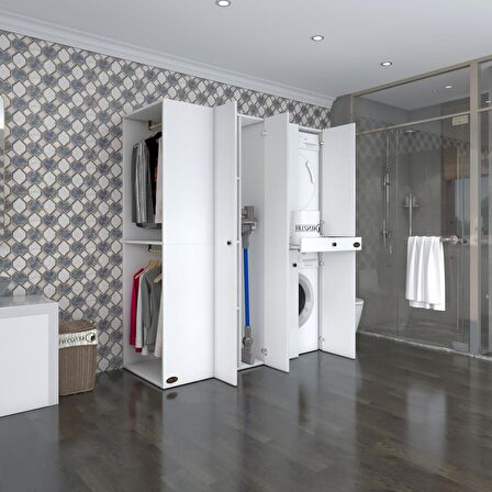 Kenzlife çamaşır-kurutma makinesi dolabı ve giysi dolabı çekmeceli eşari sol byz 187*160*60  % 100 FULL MDF