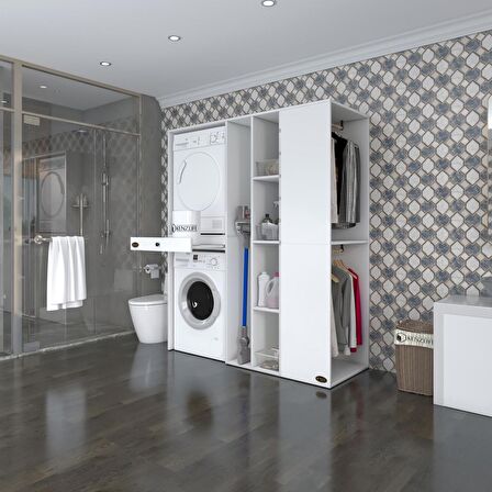 Kenzlife çamaşır-kurutma makinesi dolabı ve giysi dolabı çekmeceli attar sağ byz 187*160*60  banyo