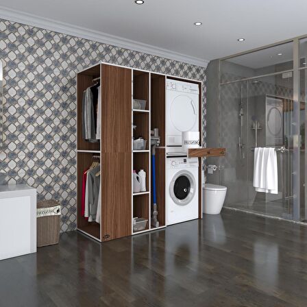 Kenzlife çamaşır-kurutma makinesi dolabı ve giysi dolabı çekmeceli attar sol cvz 187*160*60  banyo