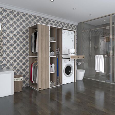 Kenzlife çamaşır-kurutma makinesi dolabı ve giysi dolabı çekmeceli attar sol crd 187*160*60  banyo