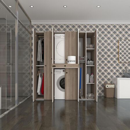 Kenzlife çamaşır-kurutma makinesi dolabı ve giysi dolabı çekmeceli ebuzer sağ raf crd 187*160*60  banyo