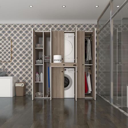 Kenzlife çamaşır-kurutma makinesi dolabı ve giysi dolabı çekmeceli ebuzer sol raf crd 187*160*60  banyo