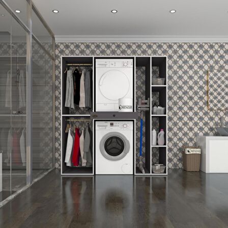 Kenzlife çamaşır-kurutma makinesi dolabı ve giysi dolabı çekmeceli hattab sağ raf gri 187*160*60  banyo