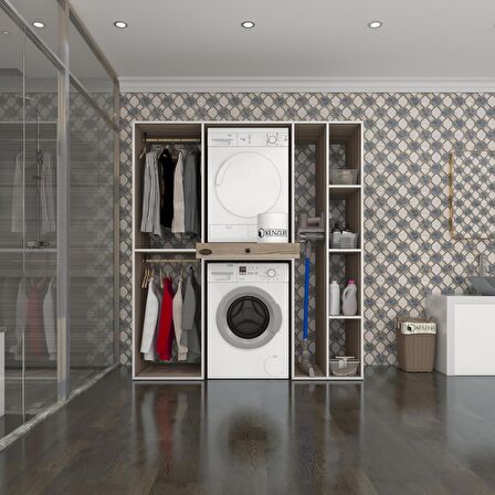 Kenzlife çamaşır-kurutma makinesi dolabı ve giysi dolabı çekmeceli hattab sağ raf crd 187*160*60  banyo