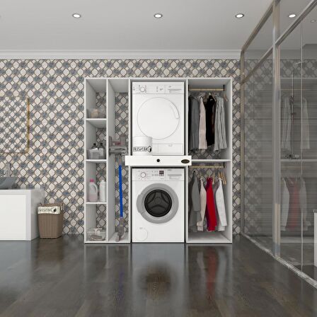 Kenzlife çamaşır-kurutma makinesi dolabı ve giysi dolabı çekmeceli hattab sol raf byz 187*160*60  % 100 FULL MDF