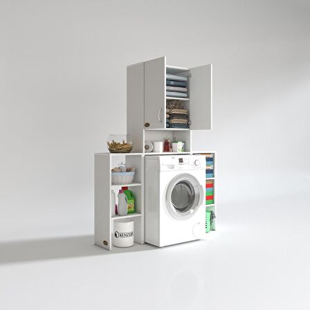 Kenzlife çamaşır makinesi dolabı sinemmaksmdf byz 180*096*30 % 100 mdf full mdf banyo kapaklı arkalıklı raflı