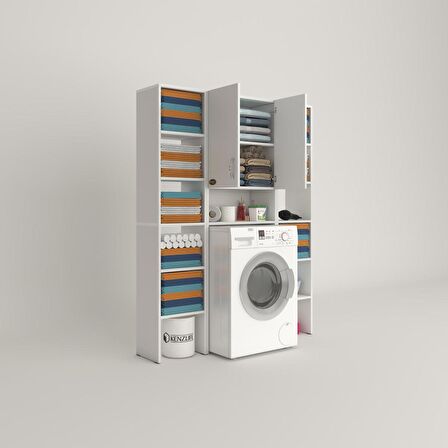 Kenzlife çamaşır makinesi dolabı sinemmaksdublemdf byz 180*126*30 % 100 mdf full mdf banyo kapaklı arkalıklı raflı