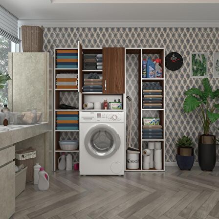 Kenzlife çamaşır makinesi dolabı sinemmega cvz 180*156*30 banyo kapaklı arkalıklı raflı