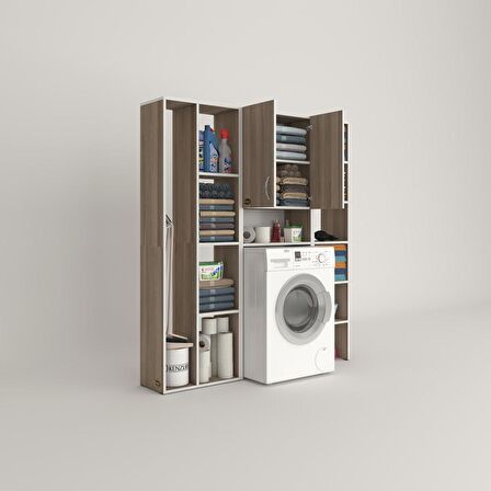 Kenzlife çamaşır makinesi dolabı sinemmega crd 180*156*30 banyo kapaklı arkalıklı raflı