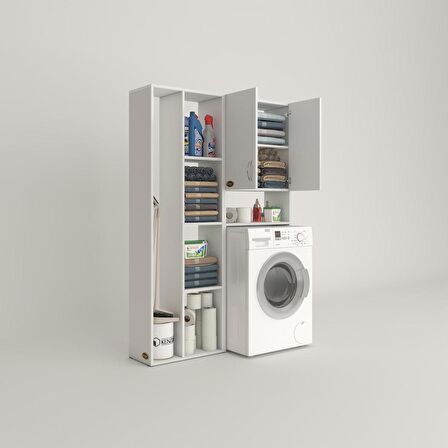 Kenzlife çamaşır makinesi dolabı sinemsüpürge byz 180*126*30 banyo kapaklı arkalıklı raflı