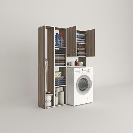 Kenzlife çamaşır makinesi dolabı sinemsüpürge crd 180*126*30 banyo kapaklı arkalıklı raflı