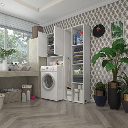 Kenzlife çamaşır makinesi dolabı sinemsüpürgemdf byz 180*126*30 % 100 mdf full mdf banyo kapaklı arkalıklı raflı