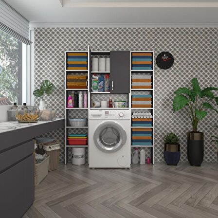 Kenzlife çamaşır makinesi dolabı veronikamaksduble gri 180*126*20 banyo arkalıksız raflı