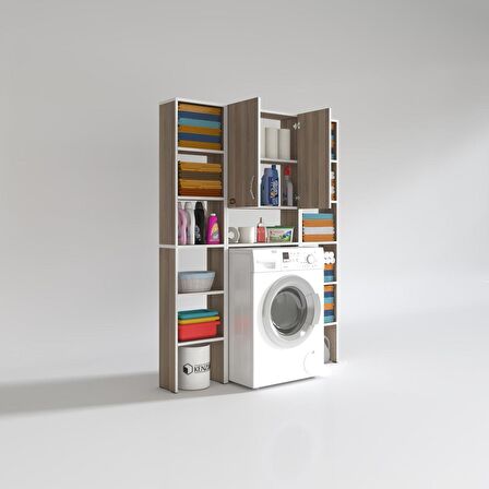 Kenzlife çamaşır makinesi dolabı veronikamaksduble crd 180*126*20 banyo arkalıksız raflı