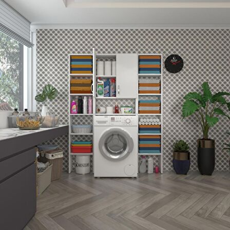 Kenzlife çamaşır makinesi dolabı veronikamaksdublemdf byz 180*096*20 % 100 MDF full Mdf banyo arkalıksız raflı
