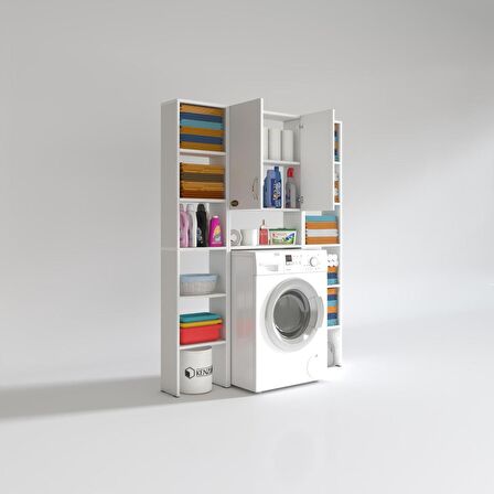 Kenzlife çamaşır makinesi dolabı veronikamaksdublemdf byz 180*096*20 % 100 MDF full Mdf banyo arkalıksız raflı