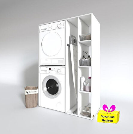 Kenzlife çamaşır-kurutma makinesi dolabı alyusha byz 180*120*60 banyo arkalıksız + tekli duvar rafı hediyeli