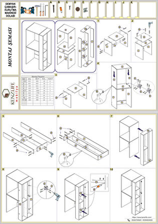 Kenzlife çamaşır-kurutma makinesi dolabı demyan sol byz 180*090*60 banyo arkalıksız + tekli duvar rafı hediyeli