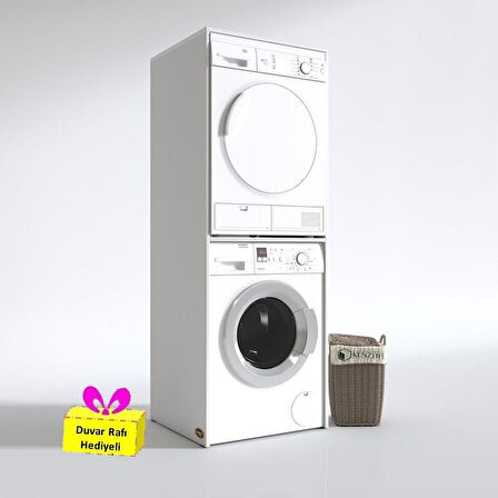 Kenzlife çamaşır-kurutma makinesi dolabı evgeniya byz 180*70*60 banyo çift katlı arkalıksız + tekli duvar rafı hediyeli