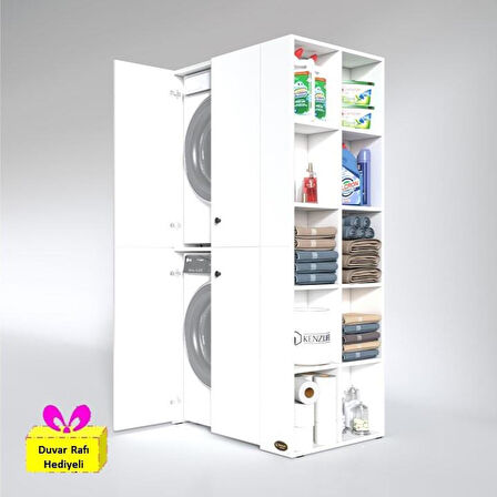 Kenzlife çamaşır-kurutma makinesi dolabı kapaklı fedyenka byz 180*090*60 banyo arkalıksız + tekli duvar rafı hediyeli