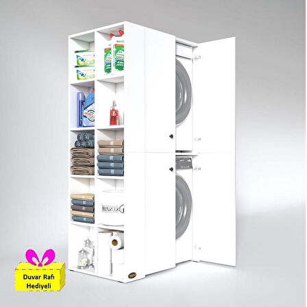 Kenzlife çamaşır-kurutma makinesi dolabı kapaklı fedyenka sol byz 180*090*60 banyo arkalıksız + tekli duvar rafı hediyeli