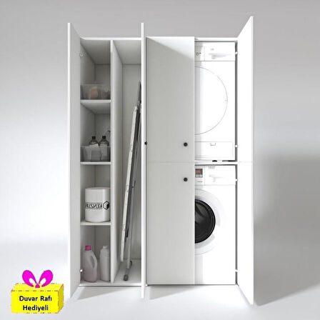Kenzlife çamaşır-kurutma makinesi dolabı kapaklı yaromira sol byz 180*120*60 banyo arkalıksız + tekli duvar rafı hediyeli