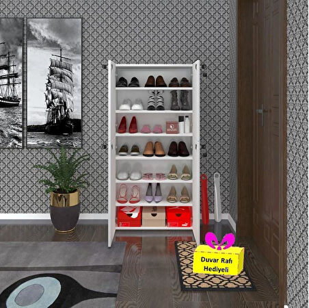 Kenzlife ayakkabılık ayakkabı dolabı kilitli be real byz 140*70*32 kapaklı arkalıklı ofis dolabı iki bölme + tekli duvar rafı hediyeli