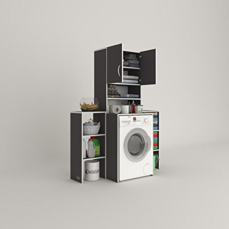 Kenzlife çamaşır makinesi dolabı hayzummaks gri 180*096*55 banyo kiler çift kapaklı arkalıklı 