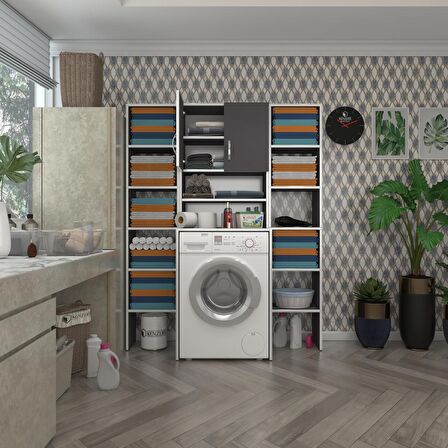 Kenzlife çamaşır makinesi dolabı hayzummaksduble gri 180*126*55 banyo kiler çift kapaklı arkalıklı 
