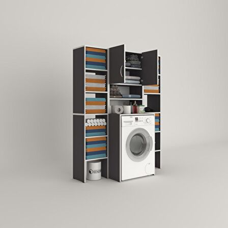 Kenzlife çamaşır makinesi dolabı hayzummaksduble gri 180*126*55 banyo kiler çift kapaklı arkalıklı 