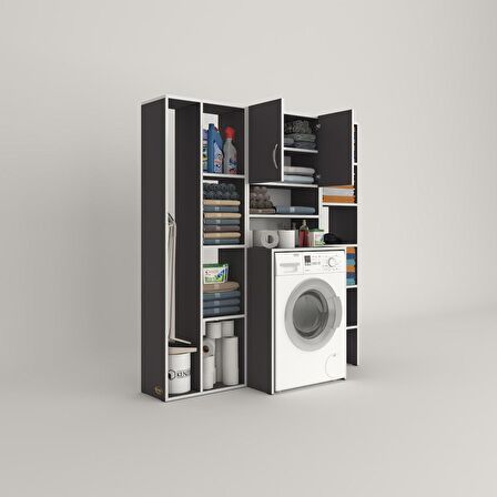 Kenzlife çamaşır makinesi dolabı hayzummega gri 180*156*55 banyo kiler çift kapaklı arkalıklı 