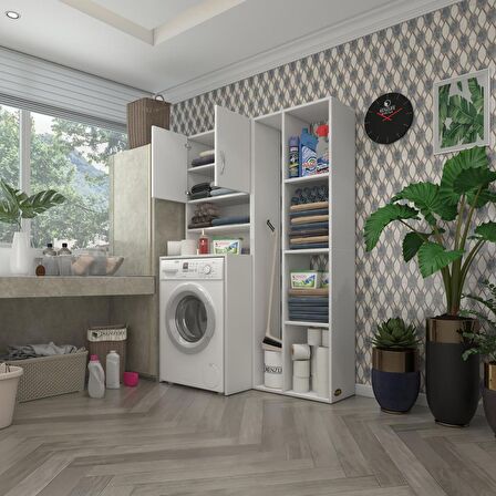 Kenzlife çamaşır makinesi dolabı hayzumsüpürge byz 180*126*55 banyo kiler çift kapaklı arkalıklı 