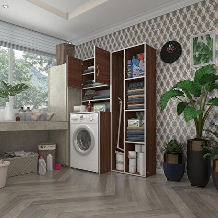 Kenzlife çamaşır makinesi dolabı hayzumsüpürge cvz 180*126*55 banyo kiler çift kapaklı arkalıklı 