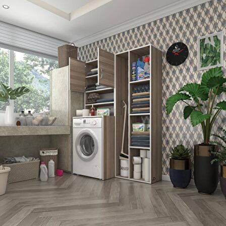 Kenzlife çamaşır makinesi dolabı hayzumsüpürge crd 180*126*55 banyo kiler çift kapaklı arkalıklı