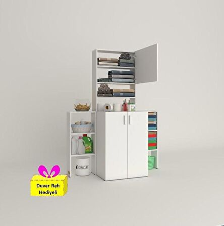 Kenzlife çamaşır makinesi dolabı kasparovmaks byz kurutma dolabı + tekli duvar rafı hediyeli