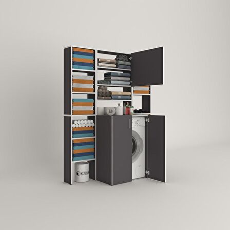 Kenzlife çamaşır makinesi dolabı kasparovmaksduble gri 180*126*55-20 banyo kapaklı arkalıksız