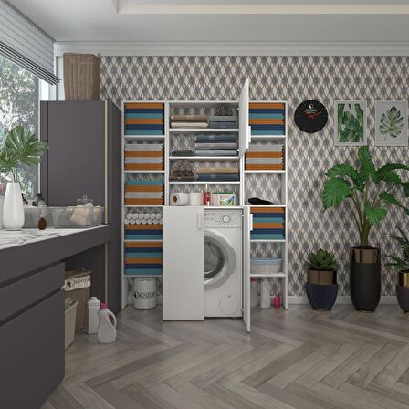 Kenzlife çamaşır makinesi dolabı kasparovmaksdublemdf byz 180*126*55-20 % 100 mdf full mdf banyo kapaklı arkalıksız