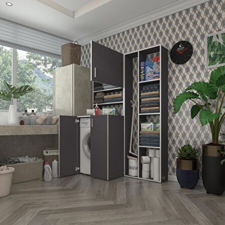 Kenzlife çamaşır makinesi dolabı kasparovsüpürge gri 180*126*55-20 banyo kapaklı arkalıksız