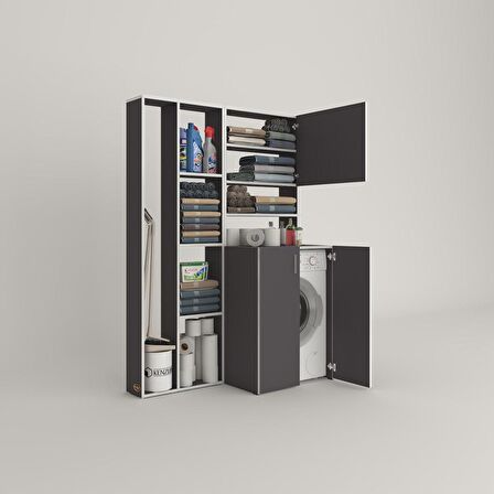 Kenzlife çamaşır makinesi dolabı kasparovsüpürge gri 180*126*55-20 banyo kapaklı arkalıksız