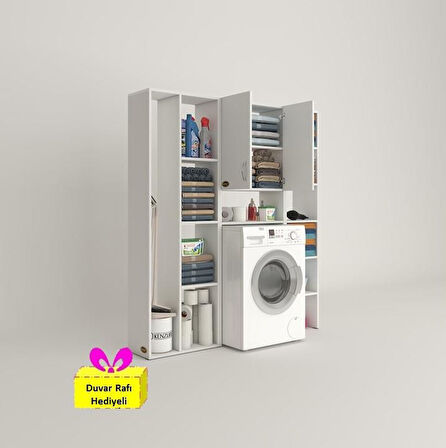 Kenzlife çamaşır makinesi dolabı veronikamega byz 180*156*20 banyo arkalıksız raflı + tekli duvar rafı hediyeli