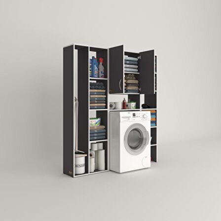Kenzlife çamaşır makinesi dolabı veronikamega gri 180*156*20 banyo arkalıksız raflı