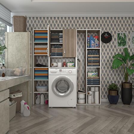 Kenzlife çamaşır makinesi dolabı veronikamega crd 180*156*20 banyo arkalıksız raflı