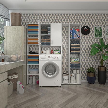 Kenzlife çamaşır makinesi dolabı veronikamegamdf byz 180*156*20 % 100 MDF full Mdf banyo arkalıksız raflı
