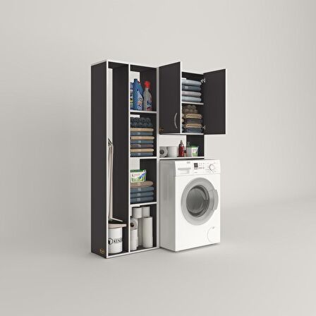 Kenzlife çamaşır makinesi dolabı veronikasüpürge gri 180*126*20 banyo arkalıksız raflı