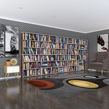 Kenzlife kitaplık süper ga cvz 180*400*19 6 katlı 5 bölme çift bölme opsiyonlu ofis mutfak banyo dolabı arkalıksız