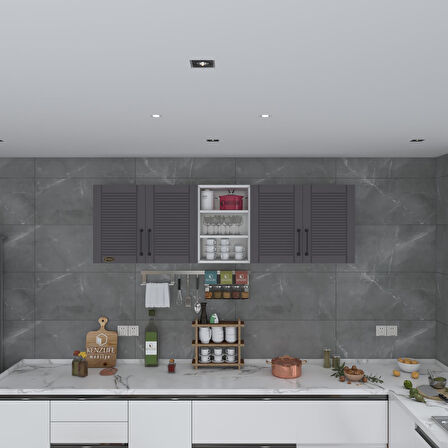 Kenzlife hazır mutfak dolabı fasulye90 gri mod2 90*200*32 mebran kapak suntalam gövde