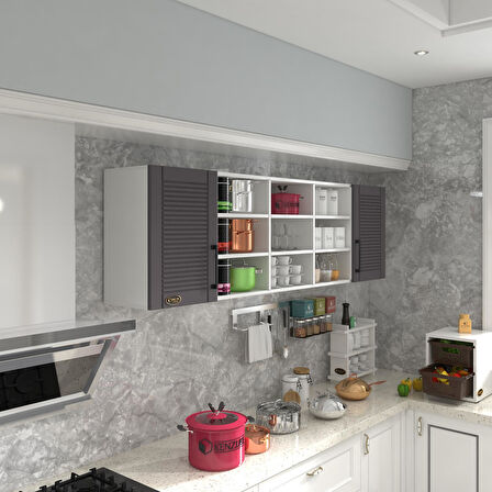 Kenzlife hazır mutfak dolabı nohut90 gri mod2 90*200*32 mebran kapak suntalam gövde
