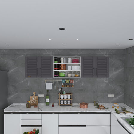 Kenzlife hazır mutfak dolabı bulgur90 gri mod2 90*240*32 mebran kapak suntalam gövde