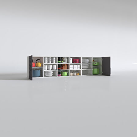 Kenzlife hazır mutfak dolabı kavun60 gri mod2 60*240*32 mebran kapak suntalam gövde